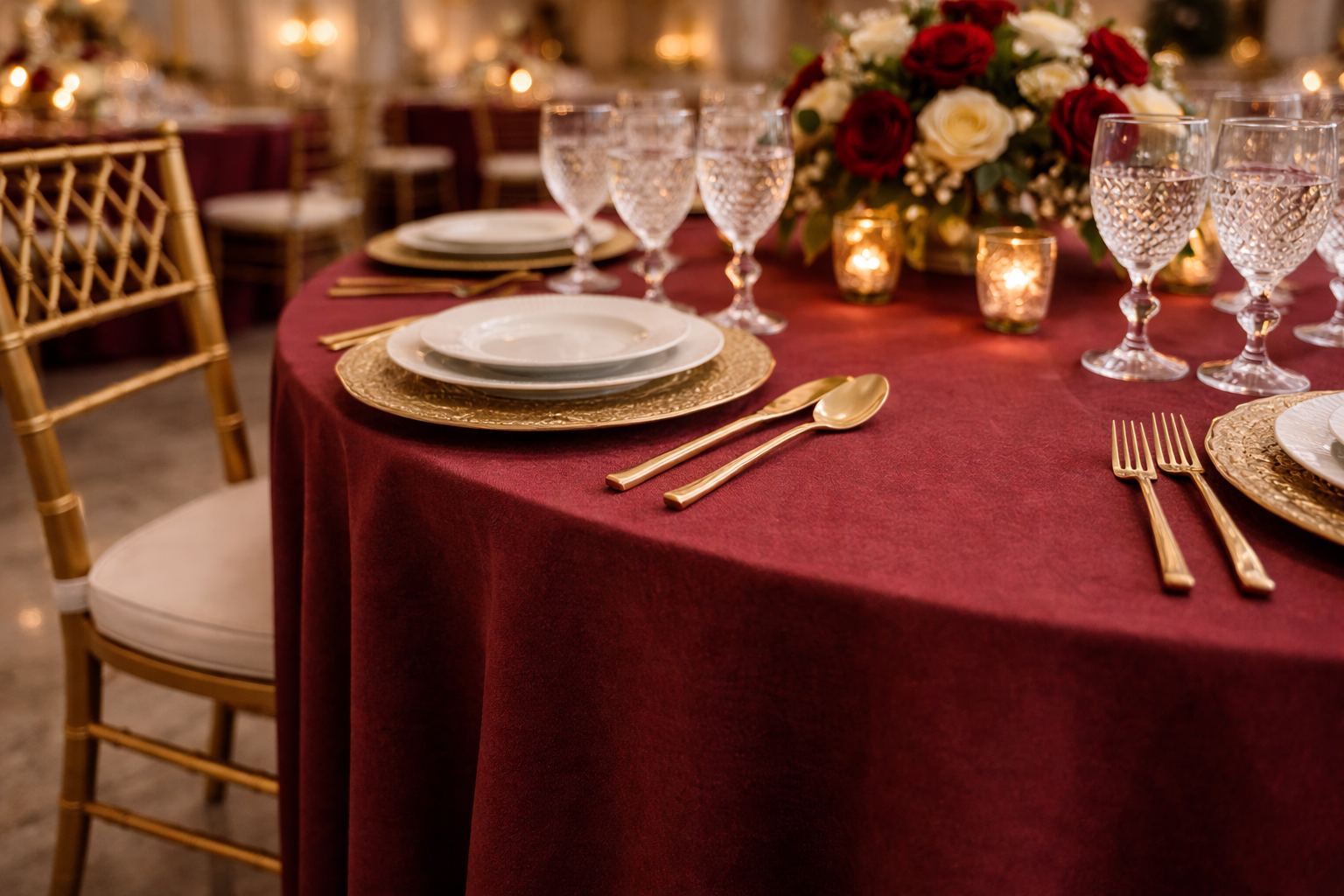 Mantel Redondo Rojo Tinto Hilo